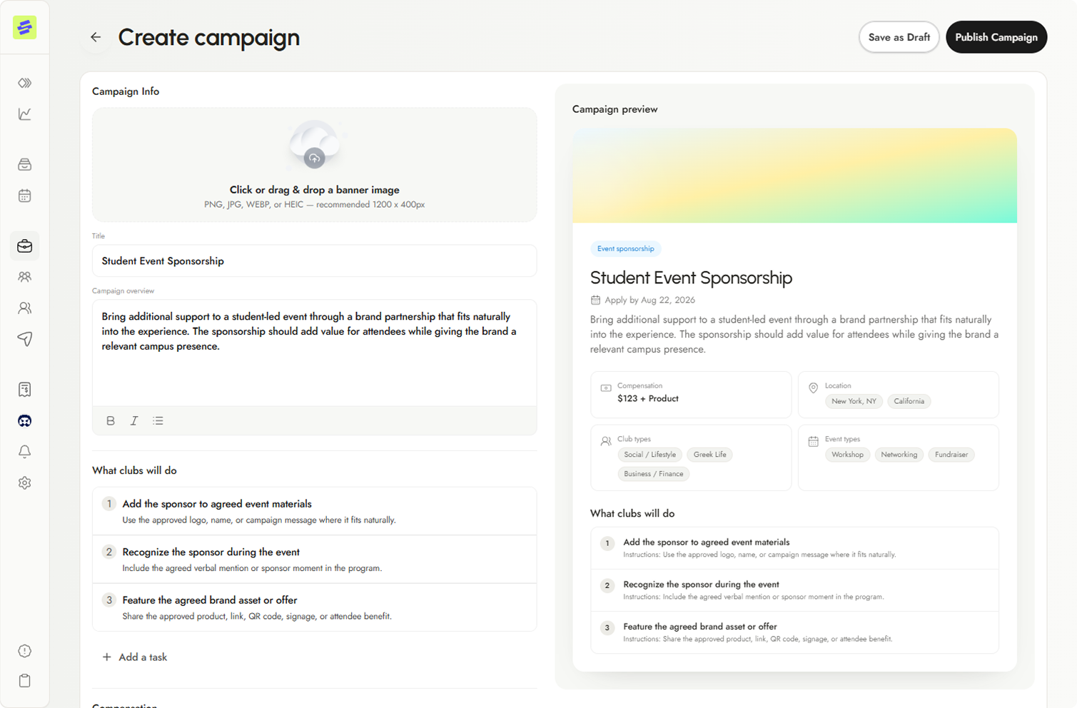 The Swaya campaign builder for brands